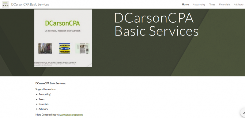 DCarsonCPA Basic Services on Accouting, Taxes, Financials, Compliance+ Analysis